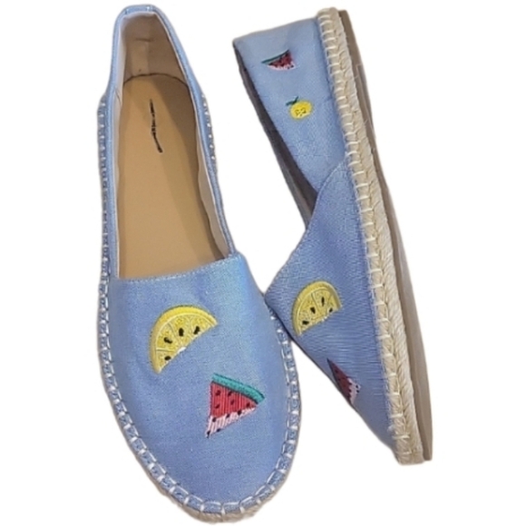NEW! LOFT Chambray Embroidered Fruit Design Espadrille Slip On Flat Loafers 9.5. - Picture 6 of 8